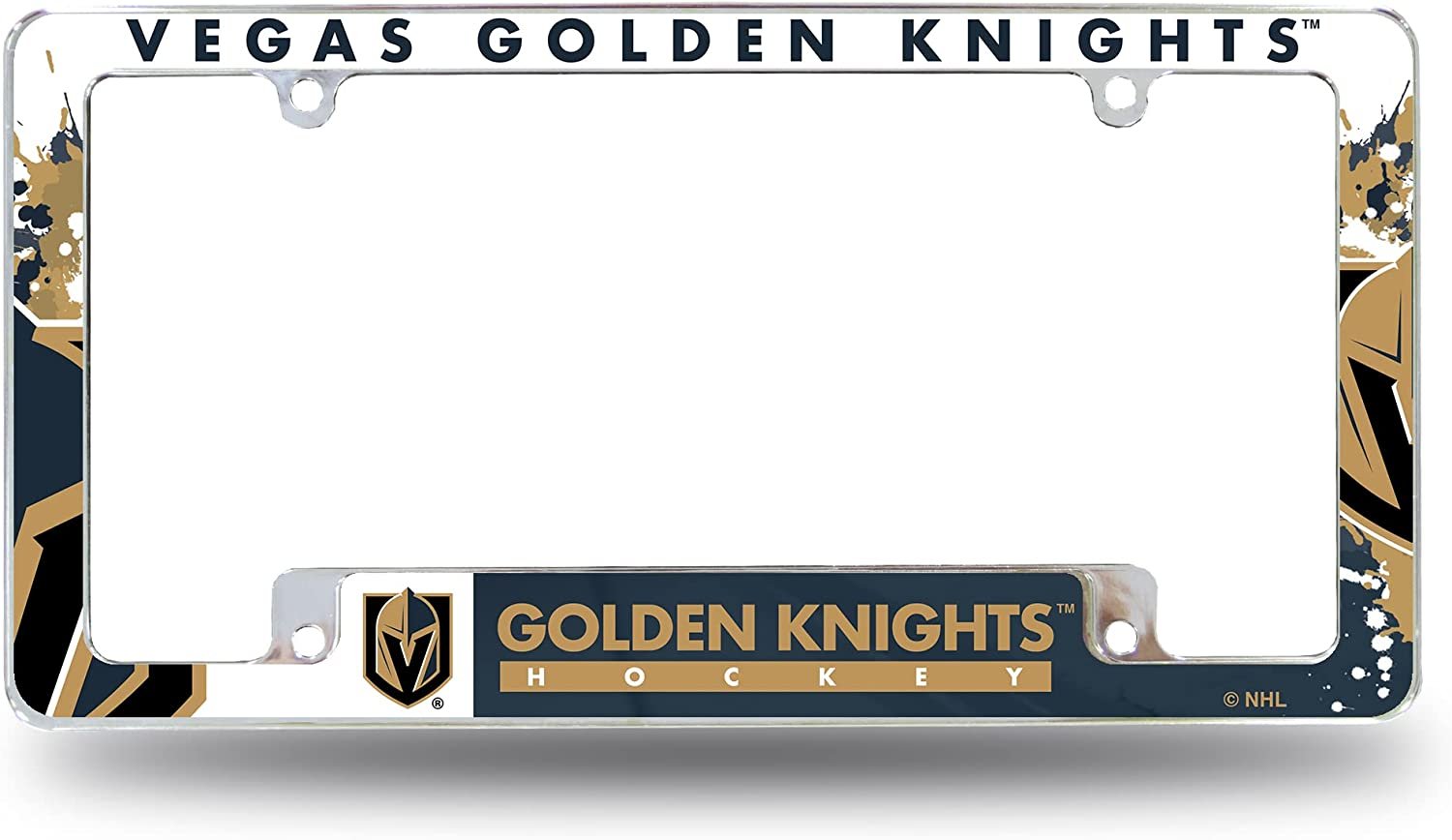 Rico Industries NHL Vegas Golden Knights Primary 12" x 6" Chrome All Over Automotive License Plate Frame for Car/Truck/SUV