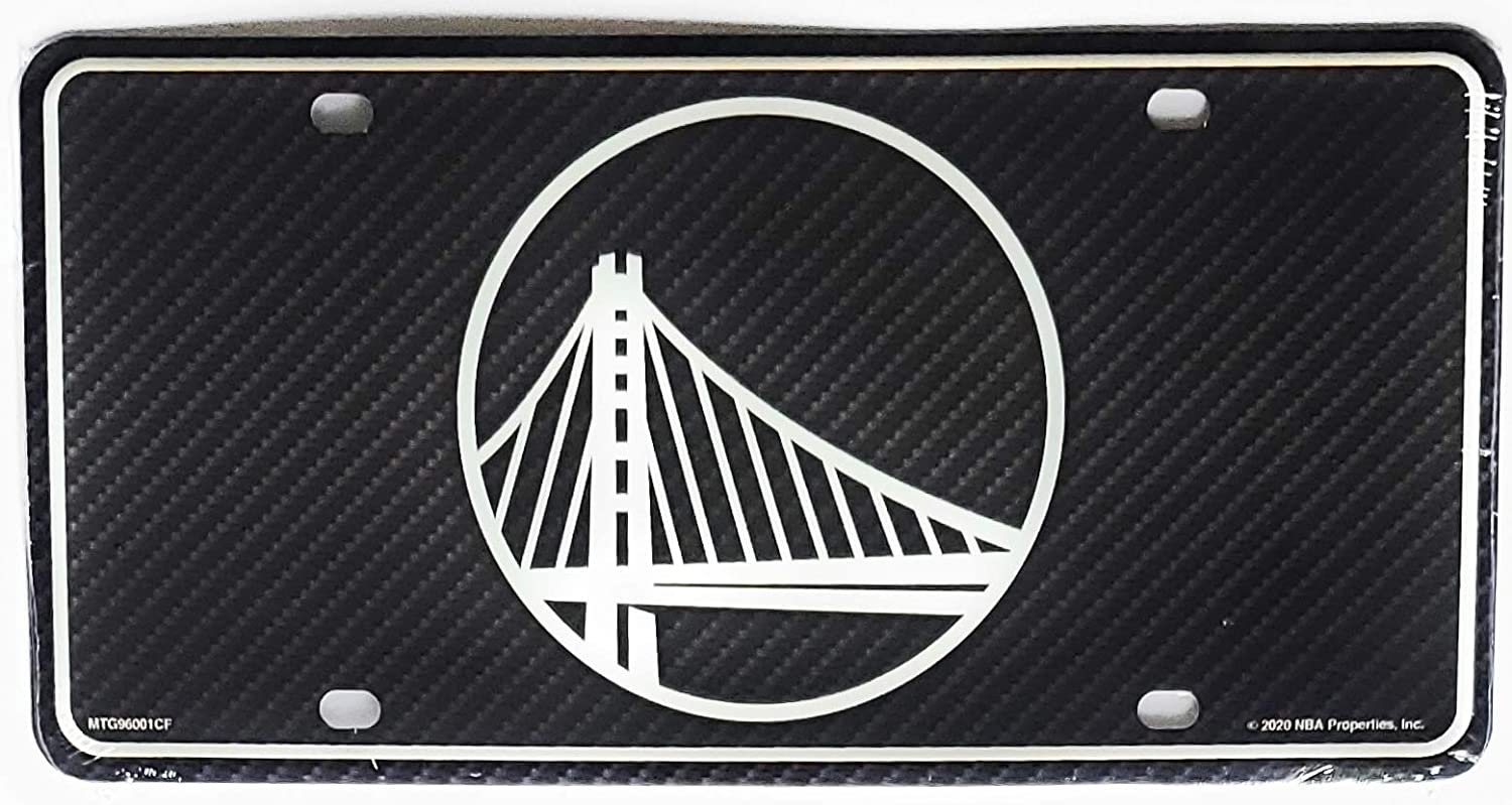 Golden State Warriors Metal Auto Tag License Plate, Carbon Fiber Design, 6x12 Inch