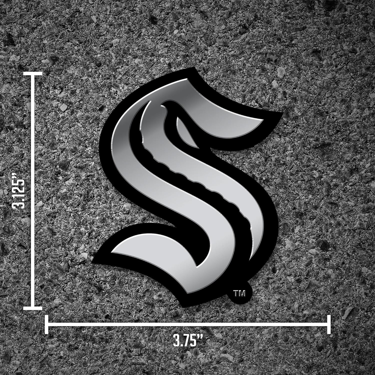 Seattle Kraken Auto Emblem, Silver Chrome Color, Raised Molded Plastic, 3.5 Inch, Adhesive Tape Backing 4