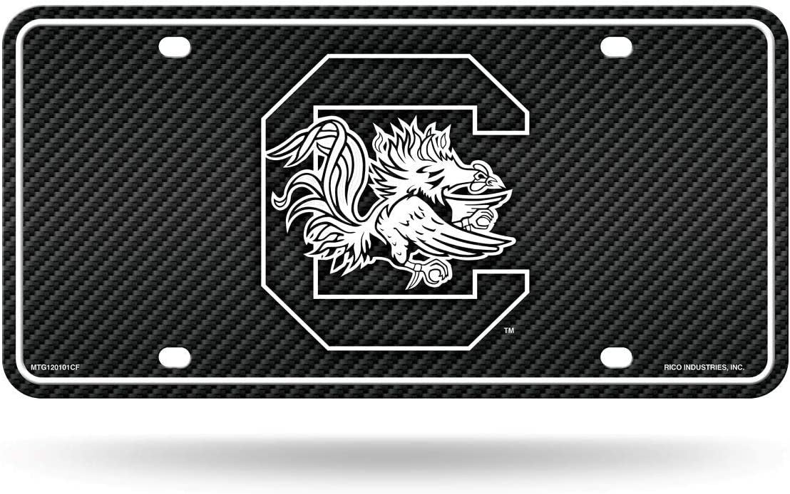 University of South Carolina Gamecocks Metal Auto Tag License Plate, Carbon Fiber Design, 6x12 Inch 1