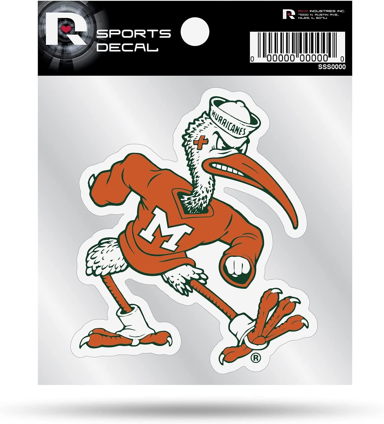 University of Miami Hurricanes 4x4 Inch Decal Sticker Mascot Logo Design Clear Backing 1