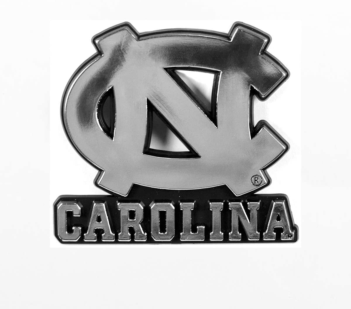 University of North Carolina Tar Heels Auto Emblem, Plastic Molded, Silver Chrome Color, Raised 3D Effect, Adhesive Backing