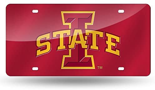 Iowa State University Cyclones Premium Laser Cut Tag License Plate, Red Mirrored Acrylic Inlaid, 12x6 Inch