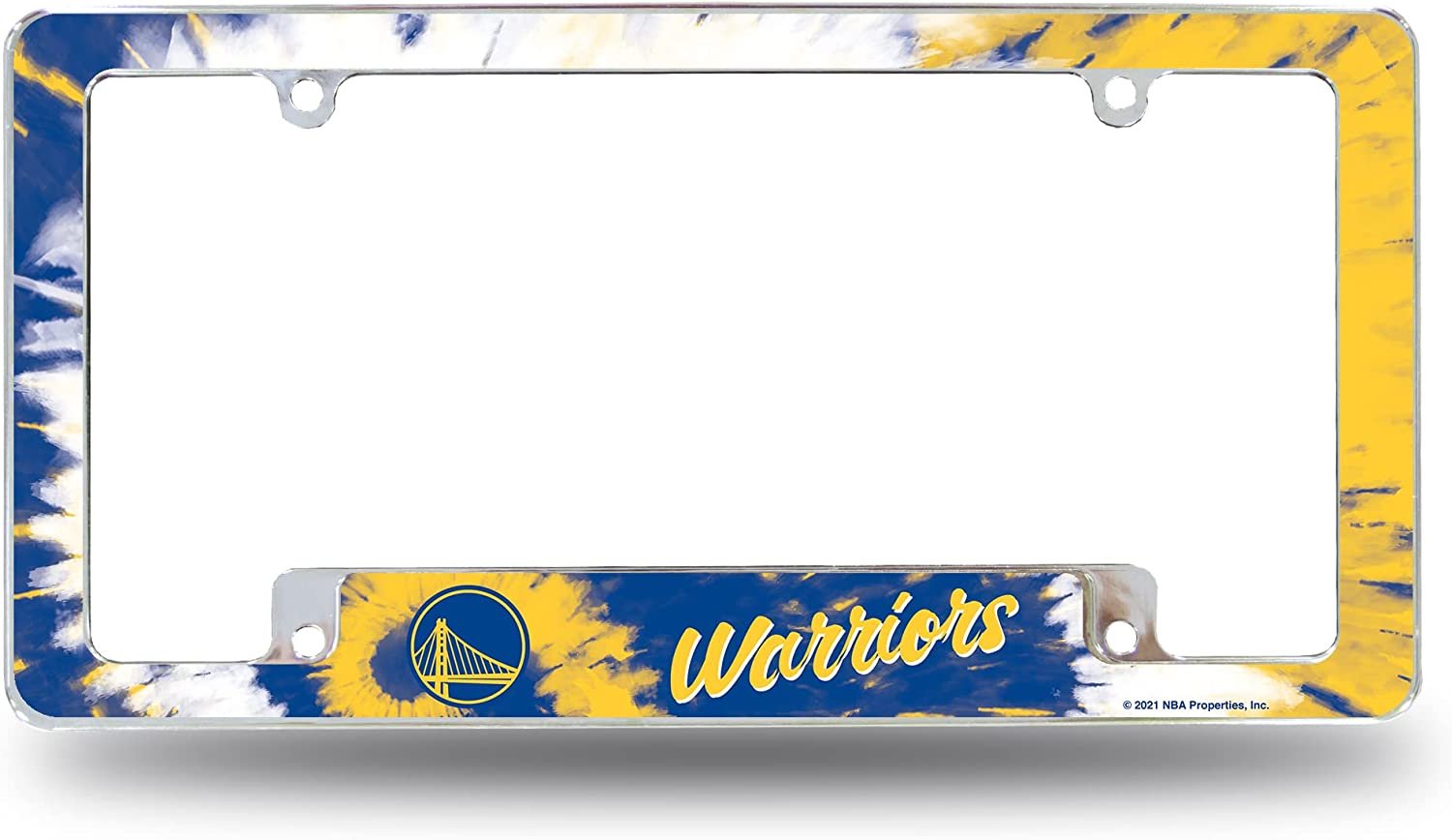 Golden State Warriors Metal License Plate Frame Chrome Tag Cover Tie Dye Design 6x12 Inch