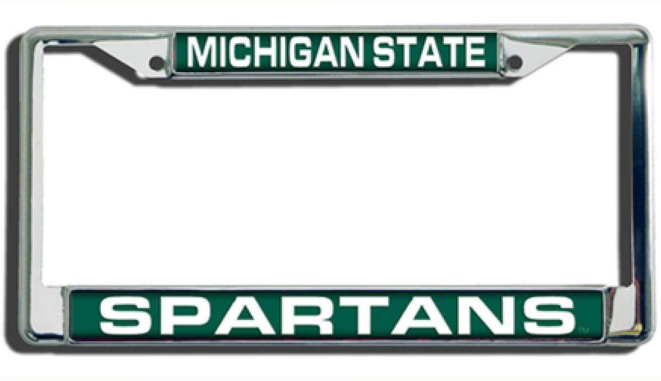 Michigan State University Spartans Chrome Metal License Plate Frame Tag Cover, Laser Mirrored Inserts, 12x6 Inch 1