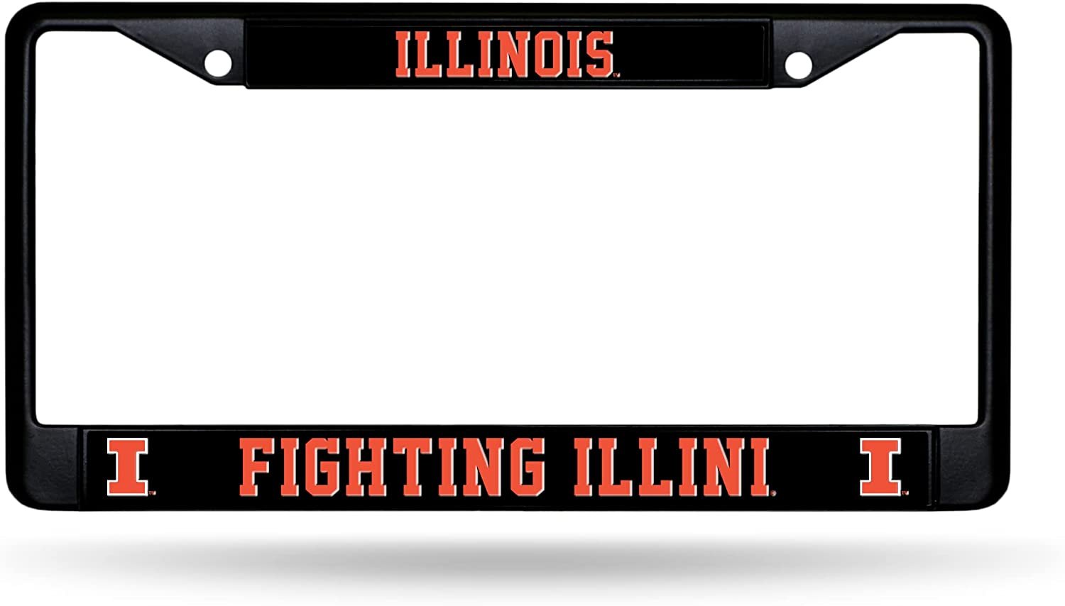 University of Illinois Fighting Illini Black Metal License Plate Frame Chrome Tag Cover 6x12 Inch 1