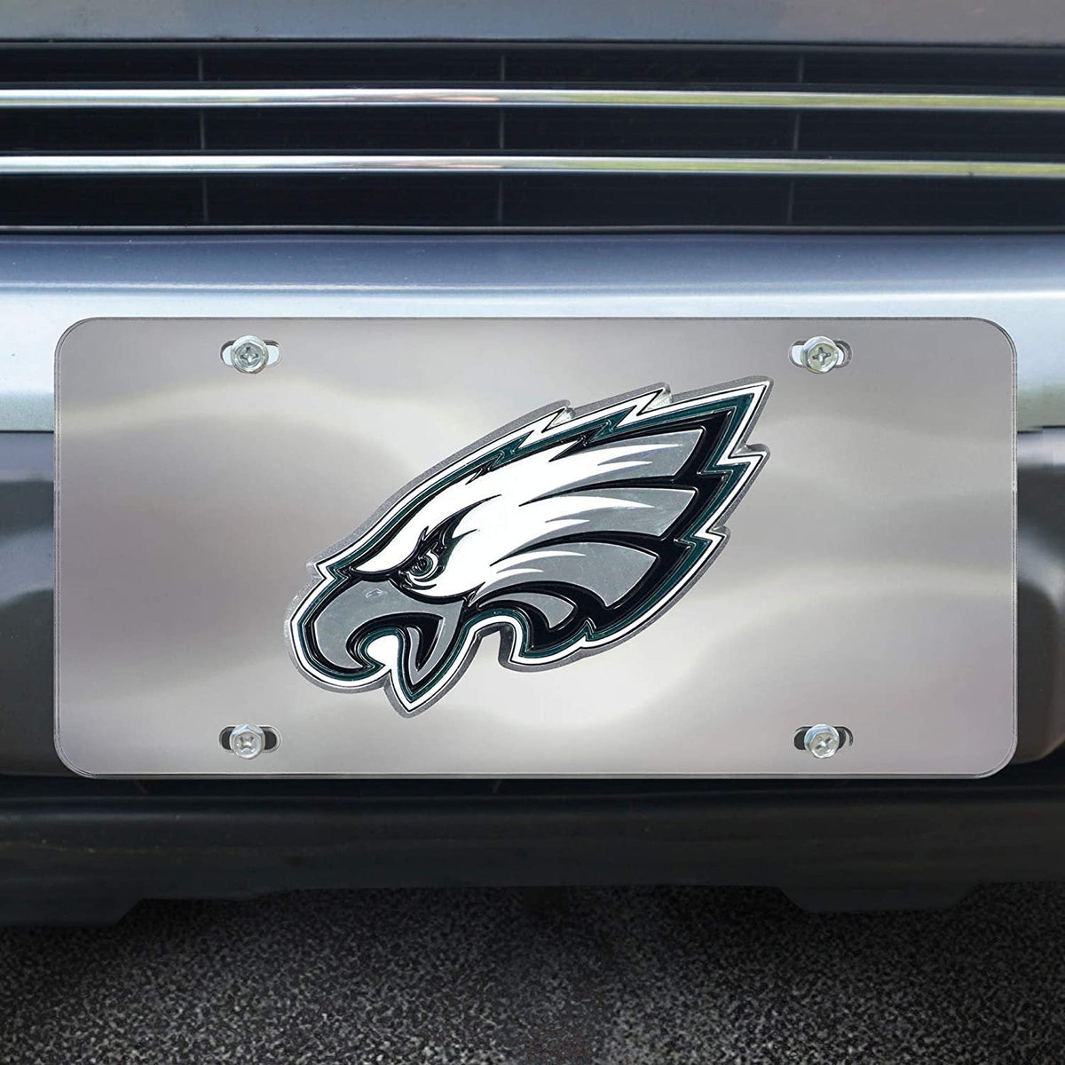 Philadelphia Eagles License Plate Tag, Premium Stainless Steel Diecast, Chrome, Raised Solid Metal Color Emblem, 6x12 Inch