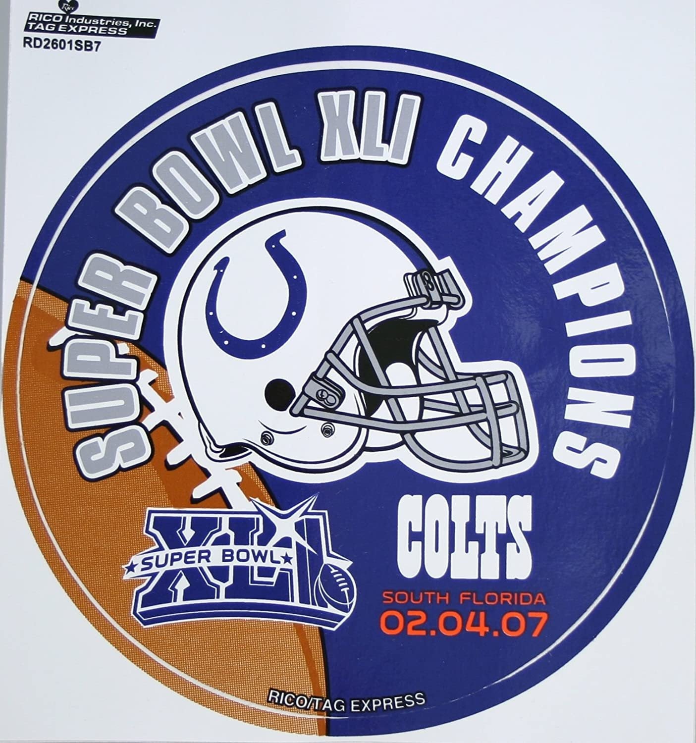 Indianapolis Colts Super Bowl XLI Champions 4.5" Round Vinyl Basketball Decal 1