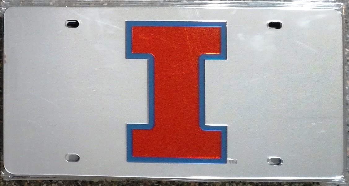 University of Illinois Fighting Illini Premium Laser Cut Tag License Plate, Mirrored Acrylic, Inlaid, 12x6 Inch 1