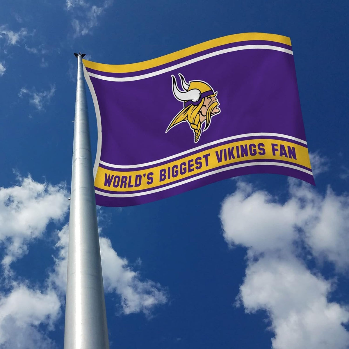 Minnesota Vikings 3x5 Feet Flag Banner, World's Biggest Fan, Metal Grommets, Single Sided, Indoor or Outdoor Use 3