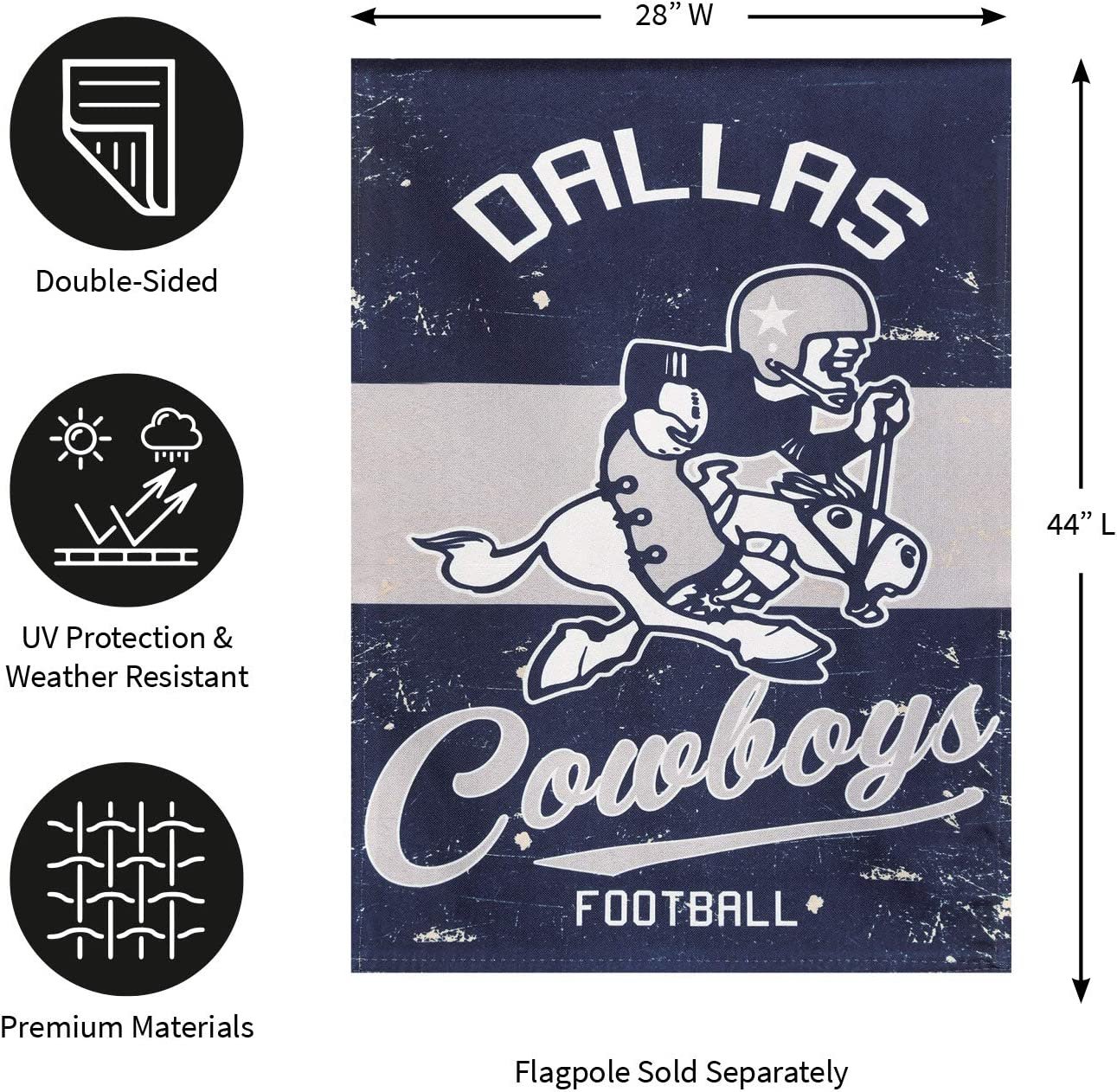 Dallas Cowboys Premium Double Sided Banner Flag 28x44 Inch Vintage Logo Design Indoor Outdoor 3