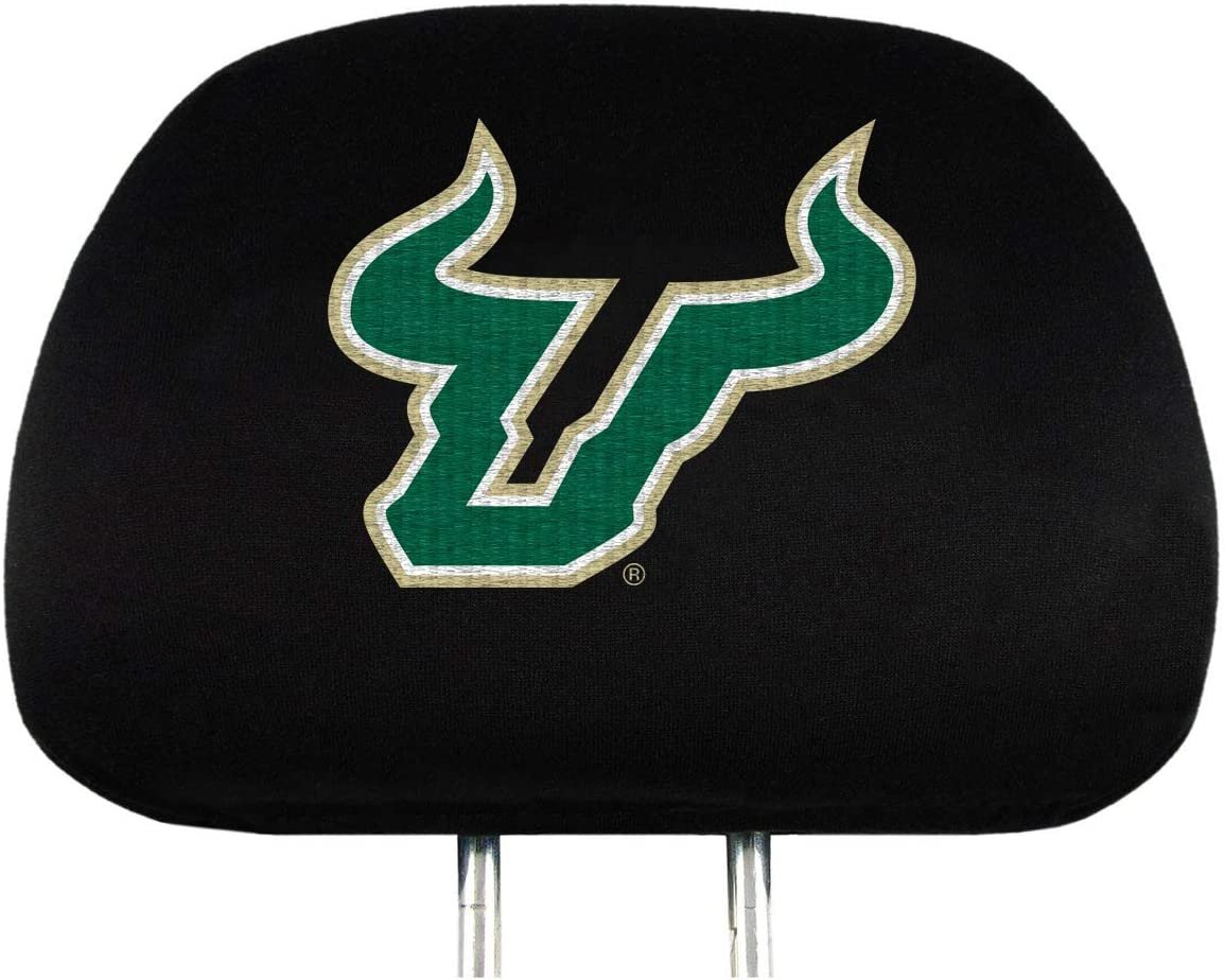 University of South Florida Bulls Premium Pair of Auto Head Rest Covers, Black, Elastic, 10x14 Inch 1