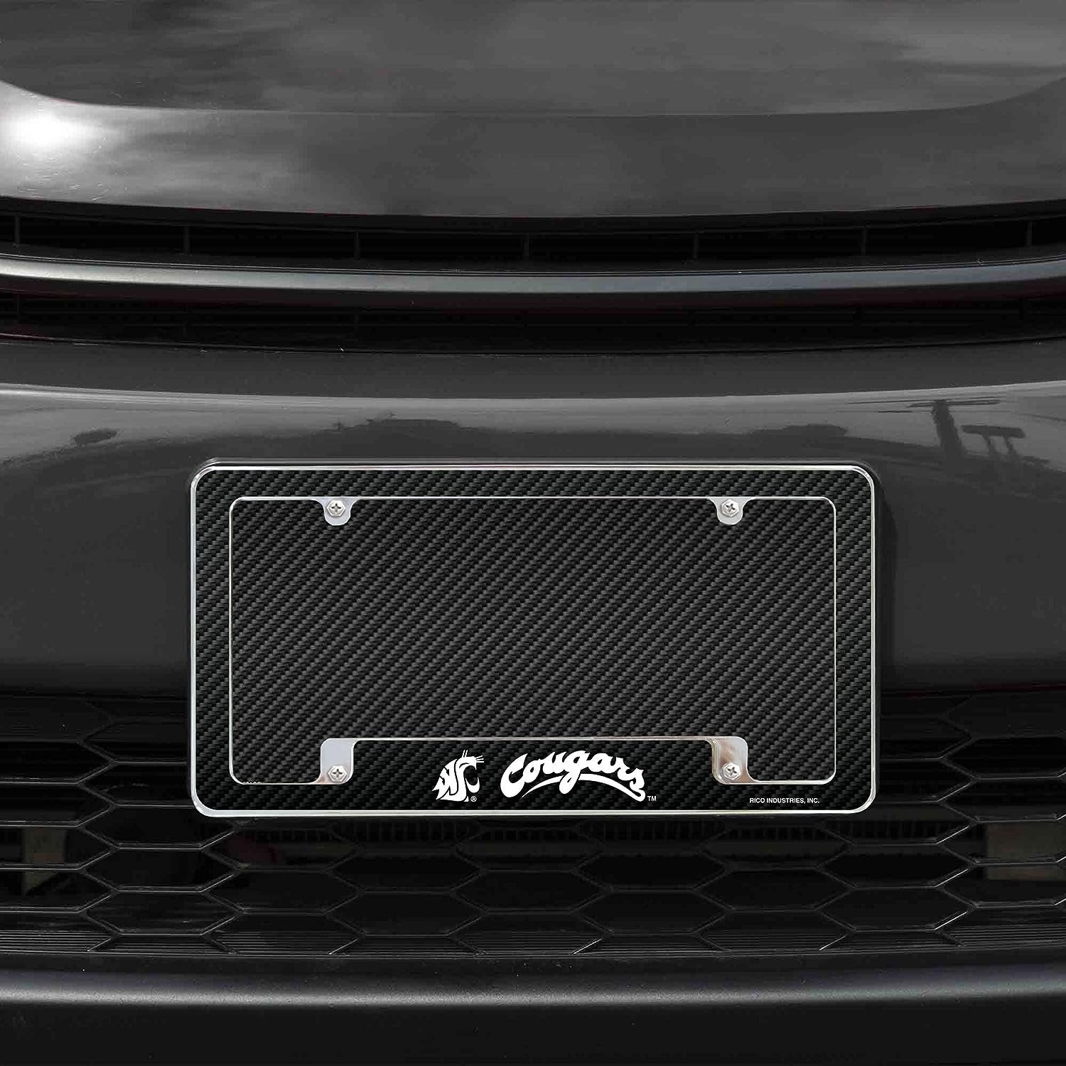 Washington State University Cougars Metal License Plate Frame Chrome Tag Cover 12x6 Inch Carbon Fiber Design