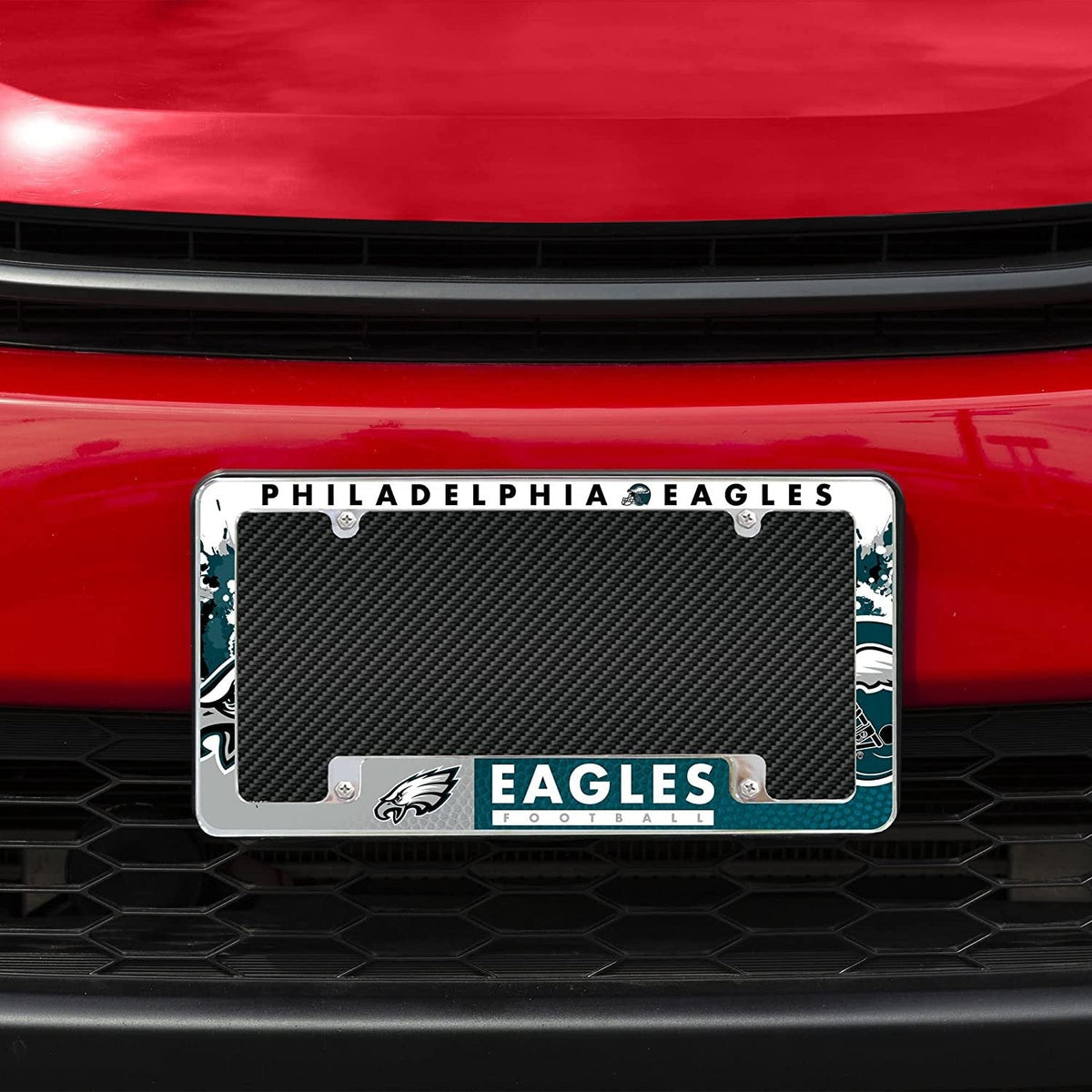 Philadelphia Eagles Metal License Plate Frame Chrome Tag Cover All Over Design 6x12 Inch