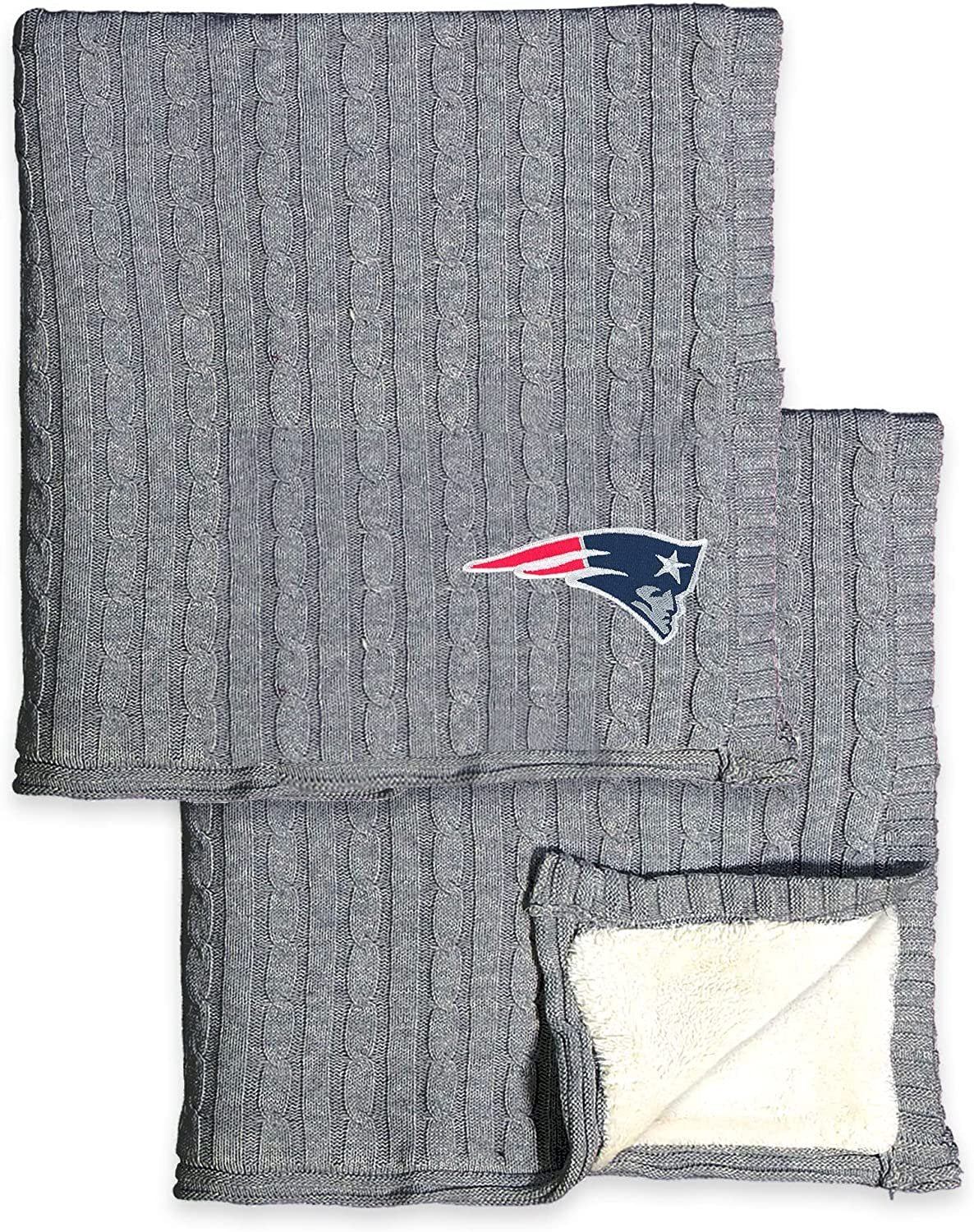 New England Patriots Cable Sweater Knit Sherpa Throw Blanket 50x60 Inch Adult 2