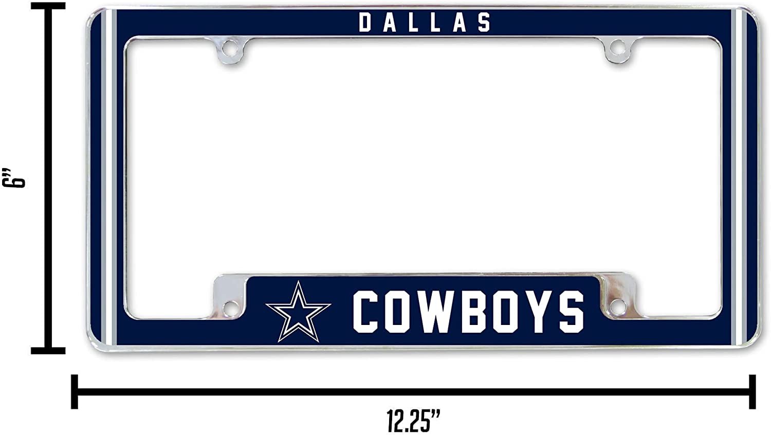Dallas Cowboys Metal License Plate Frame Chrome Tag Cover Alternate Design 6x12 Inch 5