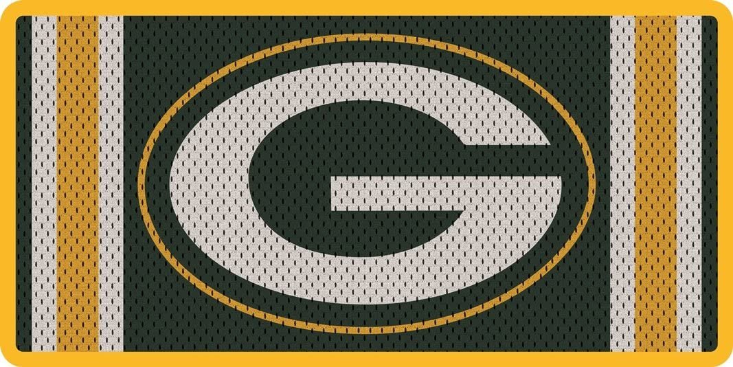 Green Bay Packers Premium Laser Cut Tag License Plate, Jersey Design, Mirrored Acrylic Inlaid, 6x12 Inch