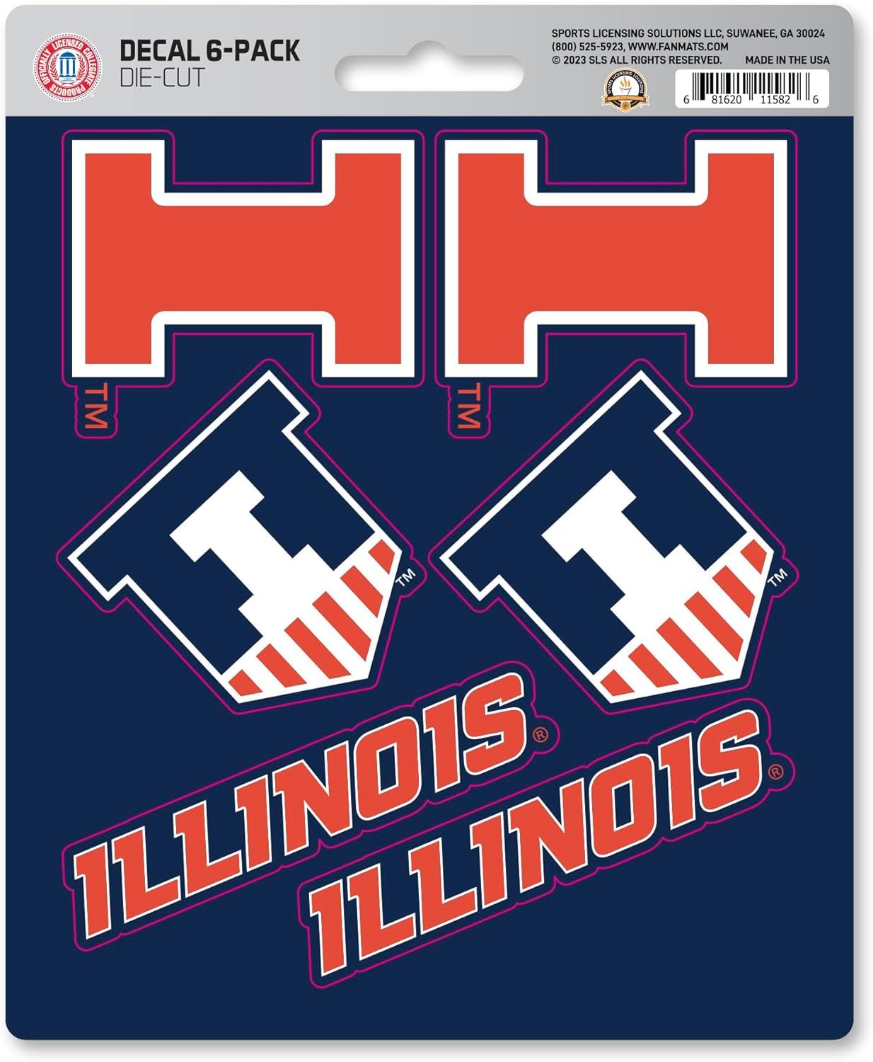 University of Illinois Illini 6-Piece Decal Sticker Set, 5x6 Inch Sheet, Gift for football fans for any hard surfaces around home, automotive, personal items