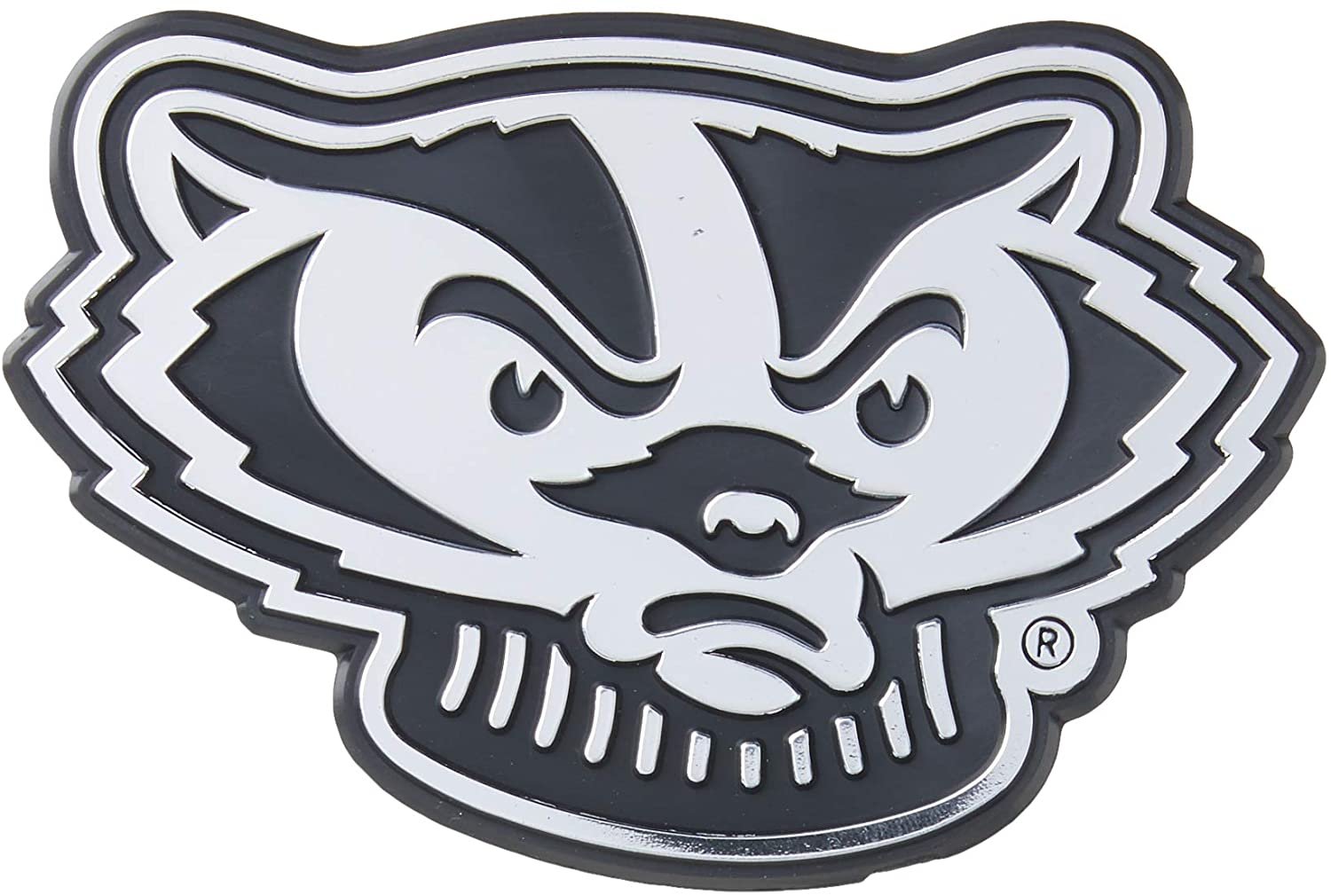 University of Wisconsin Badgers Silver Chrome Color Auto Emblem, Raised Molded Plastic, 3.5 Inch, Adhesive Tape Backing 1