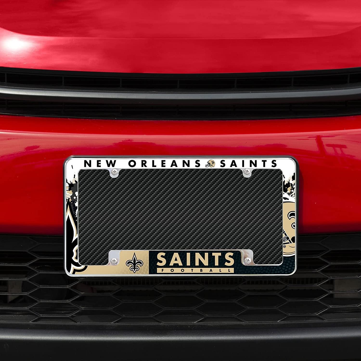 New Orleans Saints Metal License Plate Frame Tag Cover All Over Design EZ View 2