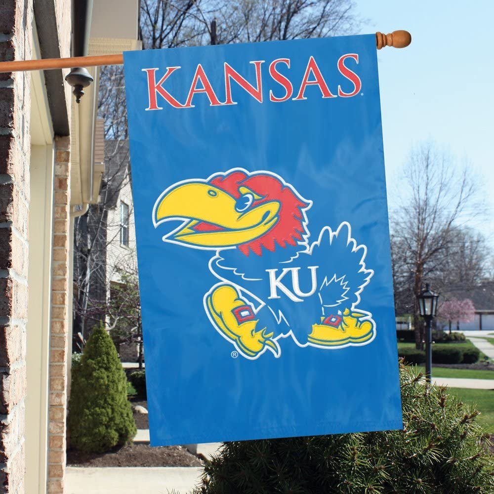 University of Kansas Jayhawks Premium Double Sided Banner Flag, 28x44 Inch, Embroidered Applique