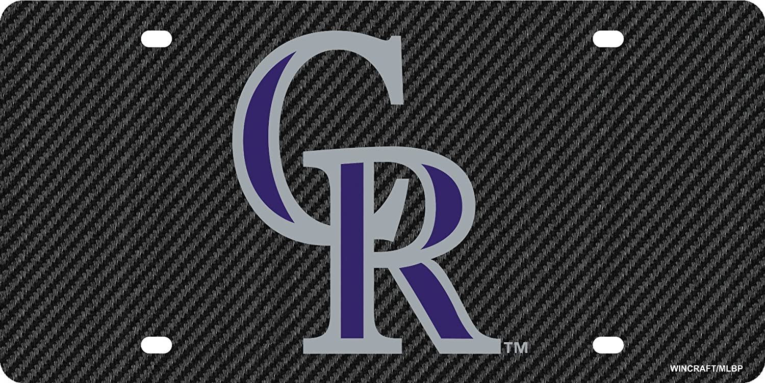 Colorado Rockies Premium Laser Cut Tag License Plate, Carbon Fiber Design, Mirrored Acrylic Inlaid, 6x12 Inch