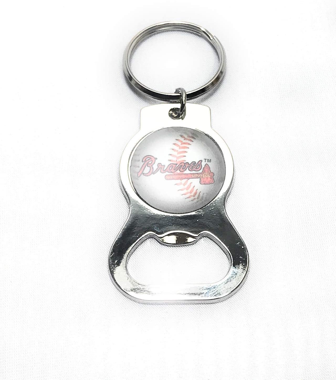 Atlanta Braves Premium Solid Metal Bottle Opener Keychain, Silver Key Ring, Team Logo 1
