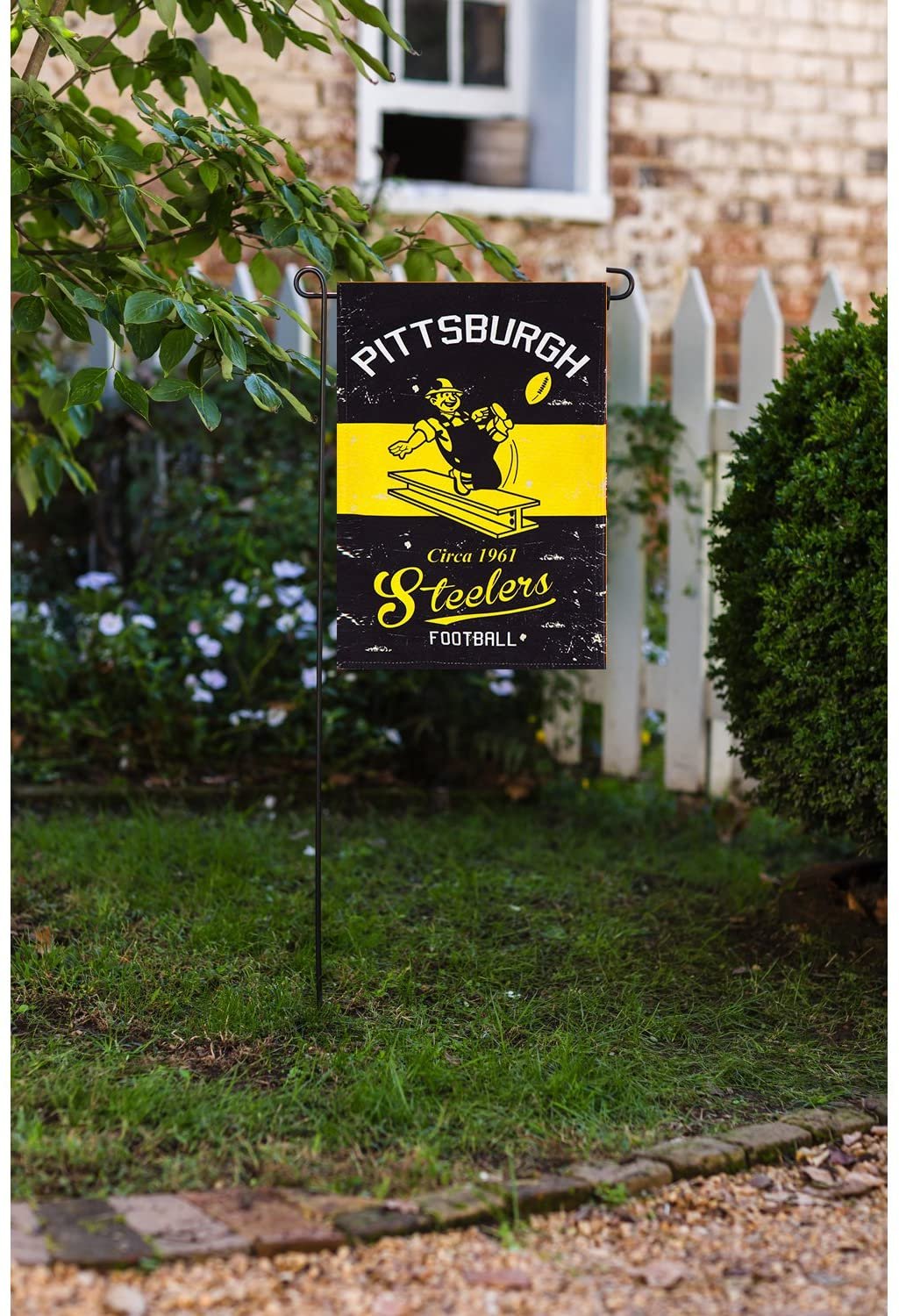 Pittsburgh Steelers Premium Garden Flag Banner, Double Sided, Retro Vintage Style, Linen, 13x18 Inch 2