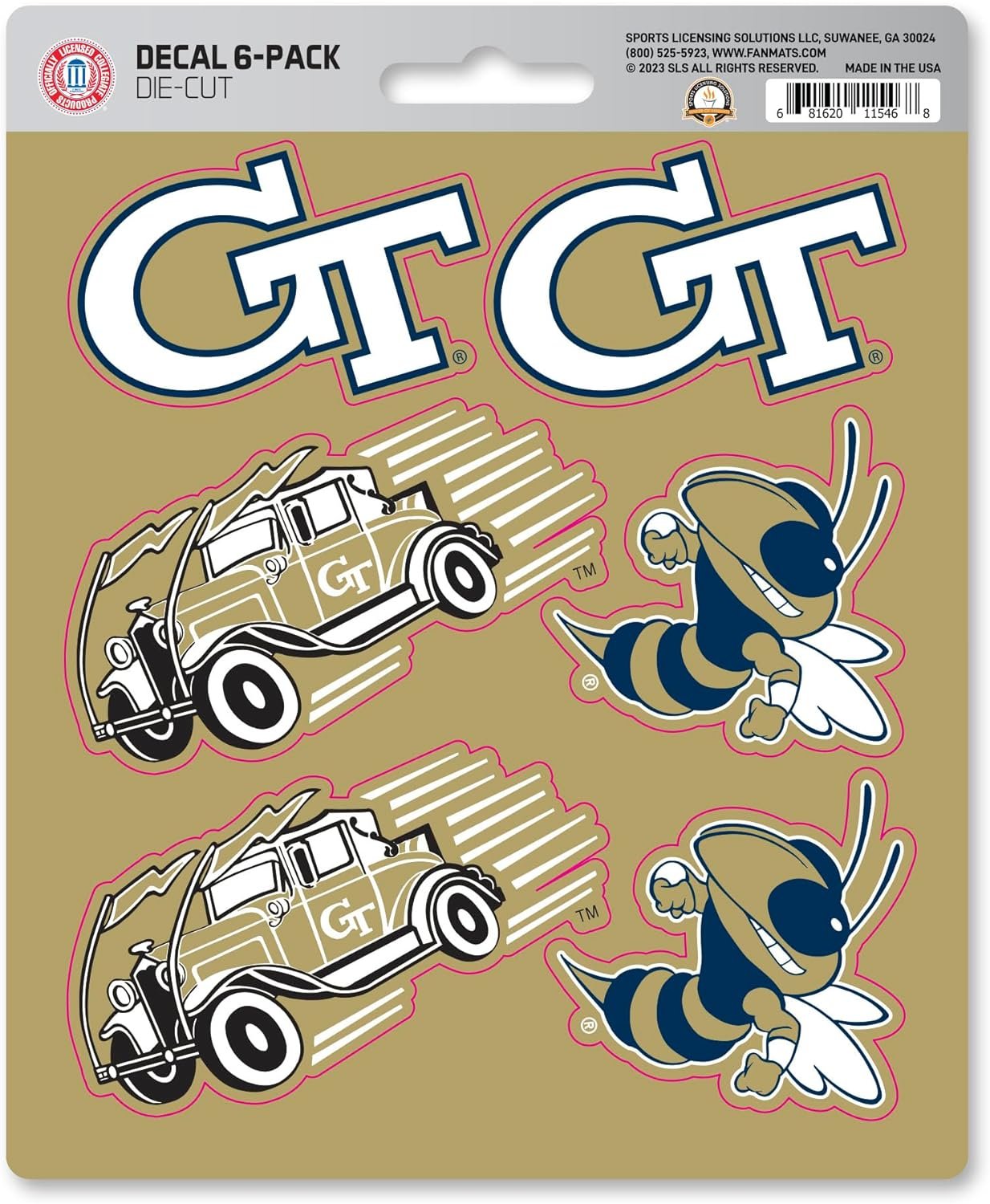 Georgia Tech Yellow Jackets 6-Piece Decal Sticker Set, 5x6 Inch Sheet, Gift for football fans for any hard surfaces around home, automotive, personal items 1