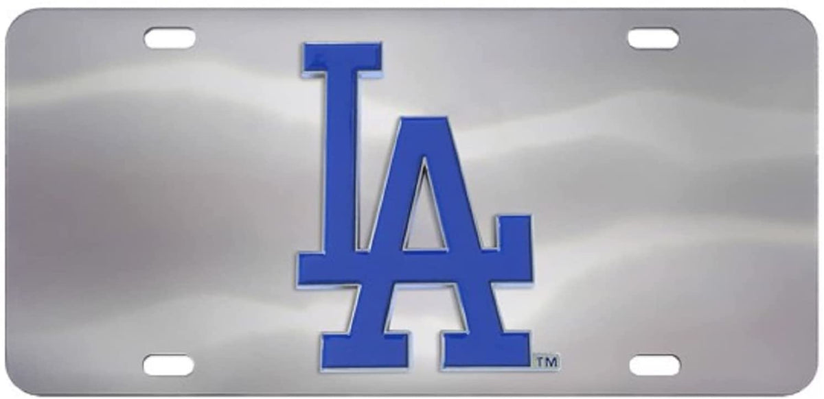 Los Angeles Dodgers License Plate Tag, Premium Stainless Steel Diecast, Chrome, Raised Solid Metal Color Emblem, 6x12 Inch
