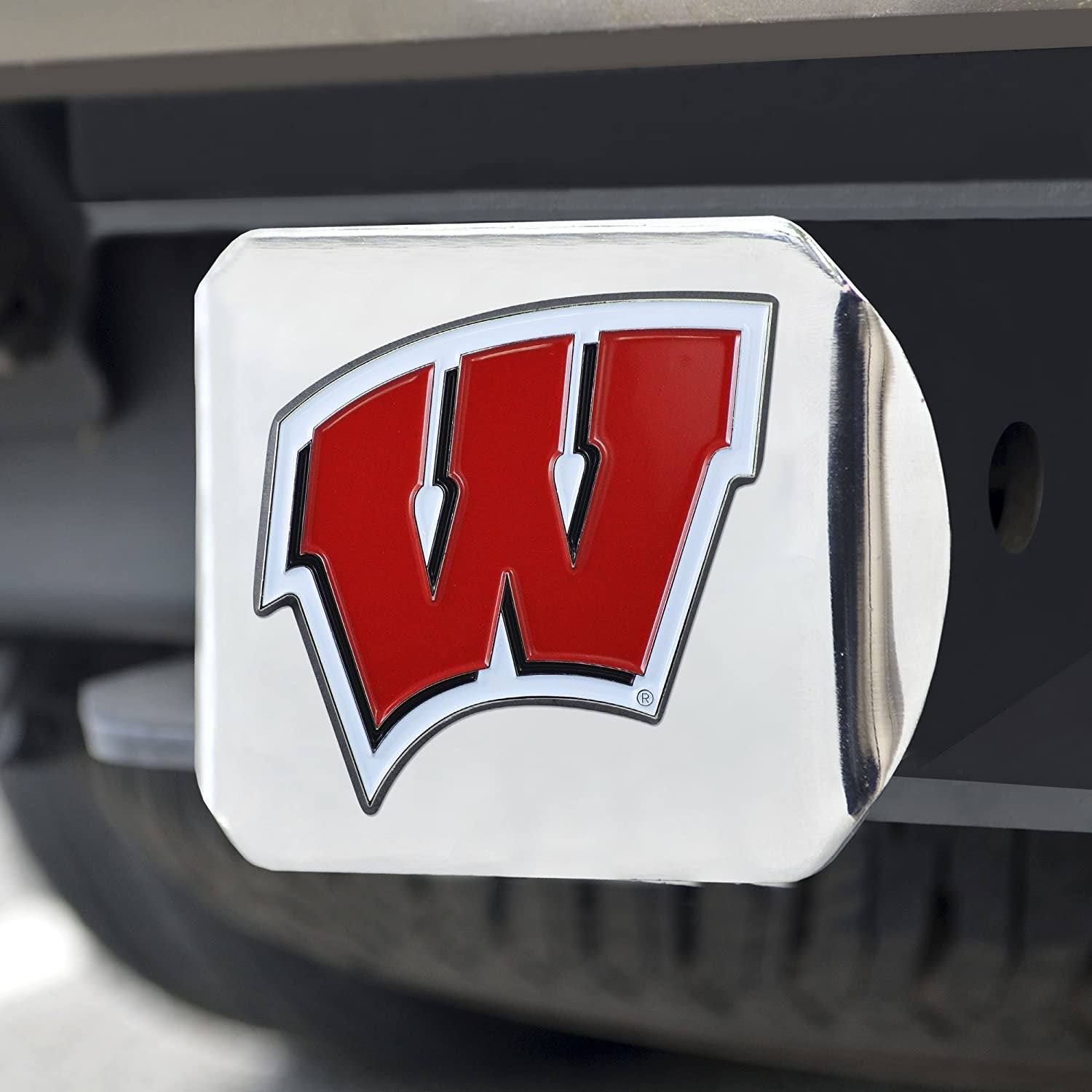 Wisconsin Badgers Hitch Cover Solid Metal with Raised Color Metal Emblem 2" Square Type III University of