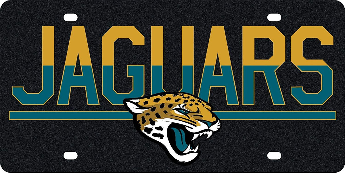 Jacksonville Jaguars Premium Laser Tag License Plate, Mirrored Acrylic Inlaid, Duo-Tone Design, 6x12 Inch