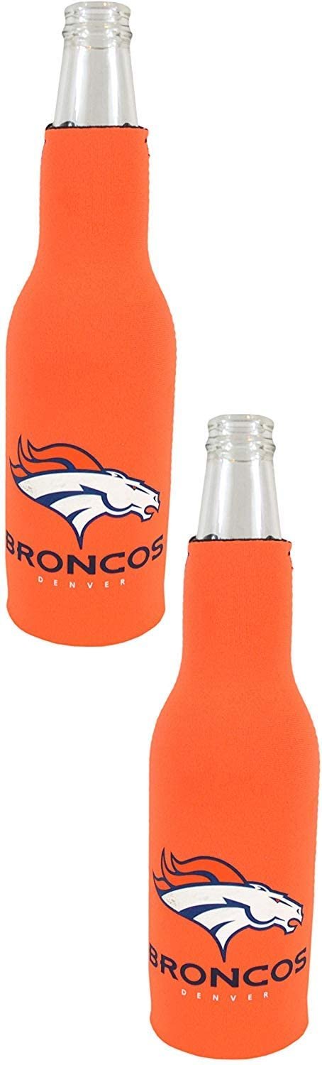 Denver Broncos Pair of 16oz Drink Zipper Bottle Cooler Insulated Neoprene Beverage Holder, Logo Design 1