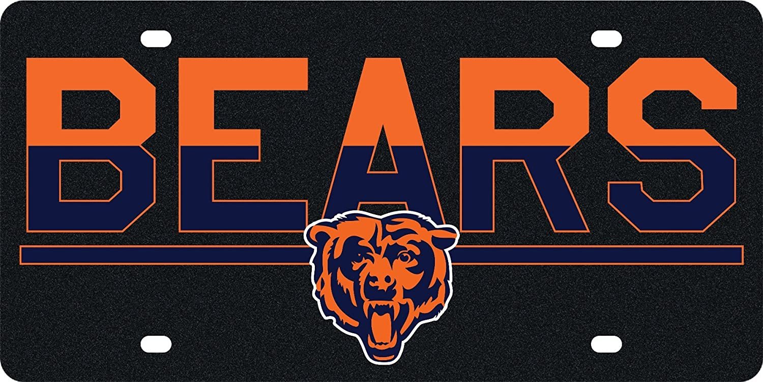 Chicago Bears Duo-Tone Premium Laser Cut Tag License Plate, Mirrored Acrylic Inlaid, 6x12 Inch 1