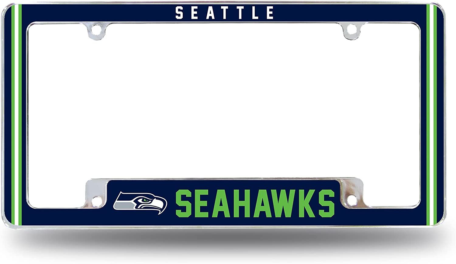 Seattle Seahawks Metal License Plate Frame Chrome Tag Cover Alternate Design 6x12 Inch