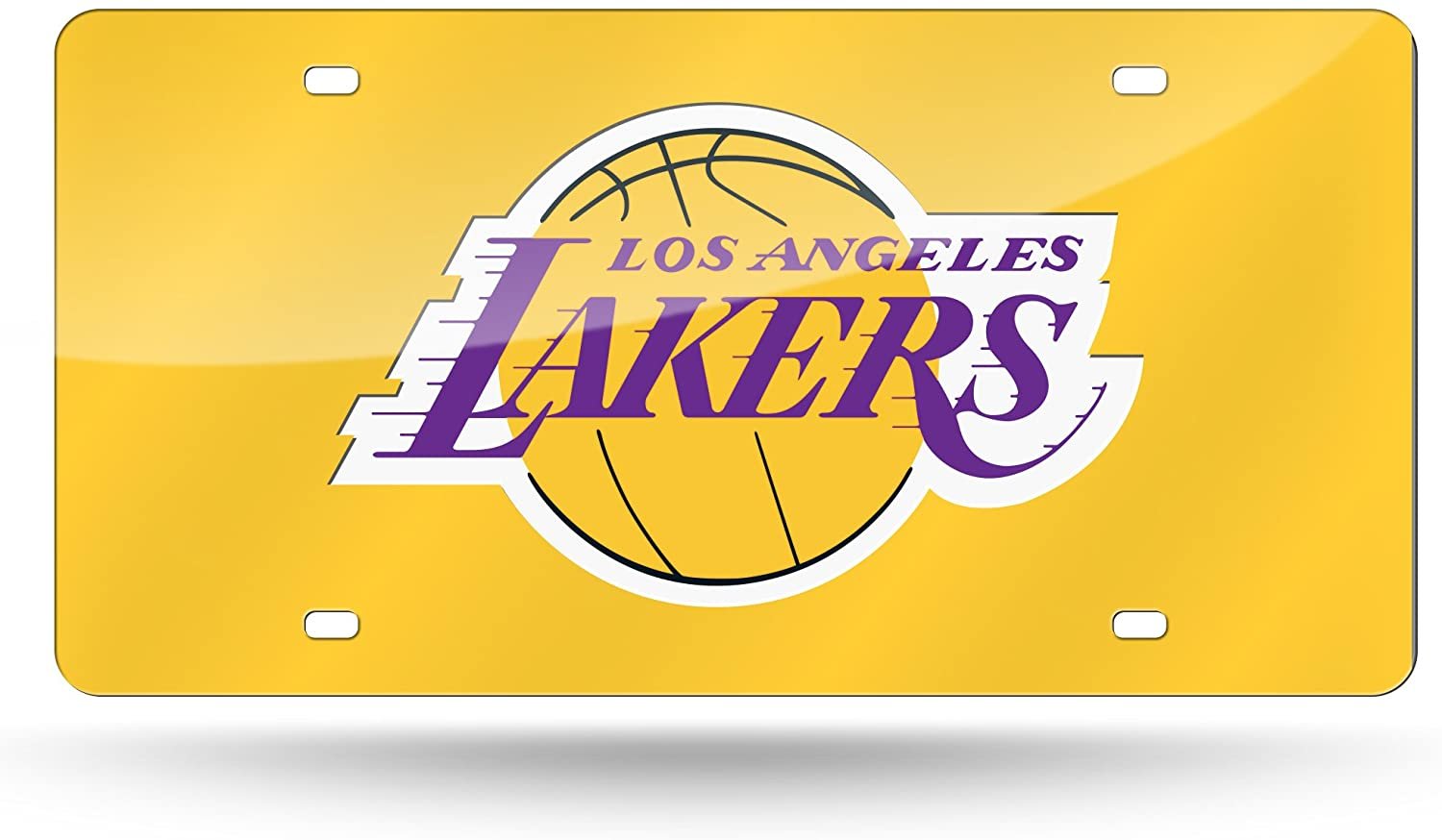 Los Angeles Lakers Premium Laser Cut Tag License Plate, Yellow, Mirrored Acrylic Inlaid, 12x6 Inch 1