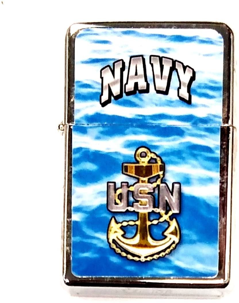 Navy Pocket Lighter Flip-Top Metal Chrome United States US Military 1