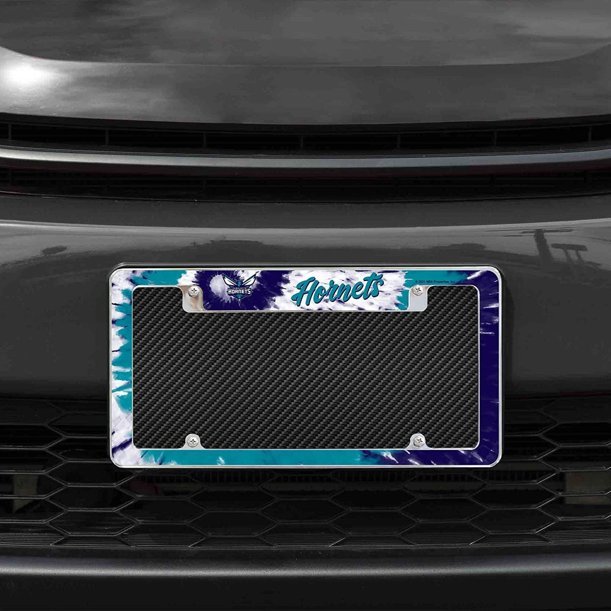 Charlotte Hornets Metal License Plate Frame Chrome Tag Cover Tie Dye Design 6x12 Inch 2