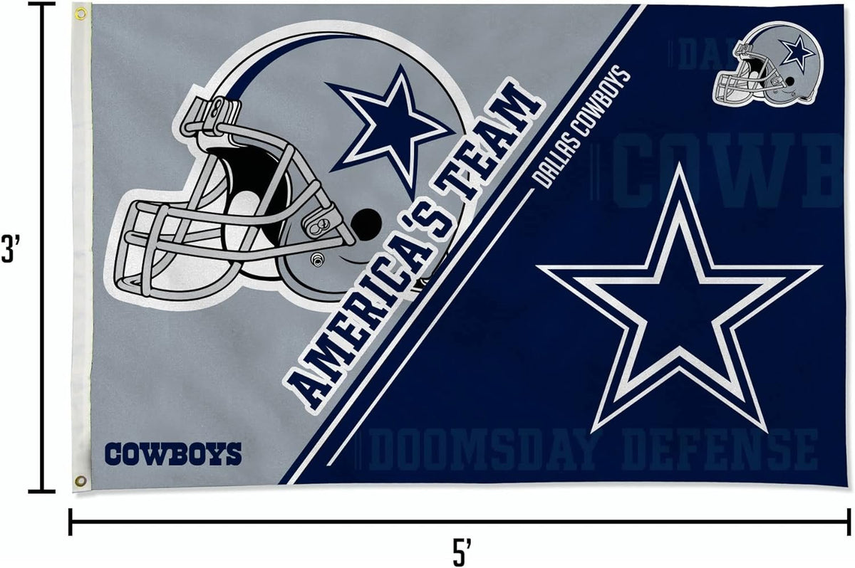 Dallas Cowboys 3x5 Feet Flag Banner, Split Design, Metal Grommets, Single Sided, Indoor or Outdoor Use 6