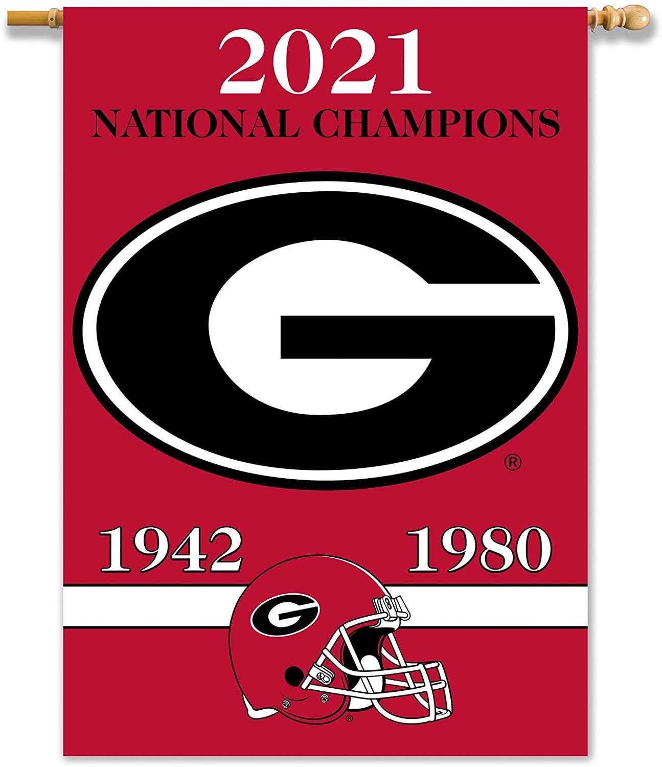 University of Georgia Bulldogs 2021 Championship Years Premium 2-Sided Banner Flag, 28x40 Inch, Sleeve at Top for Accepting Pole, Display Pole Sold Seperately 1