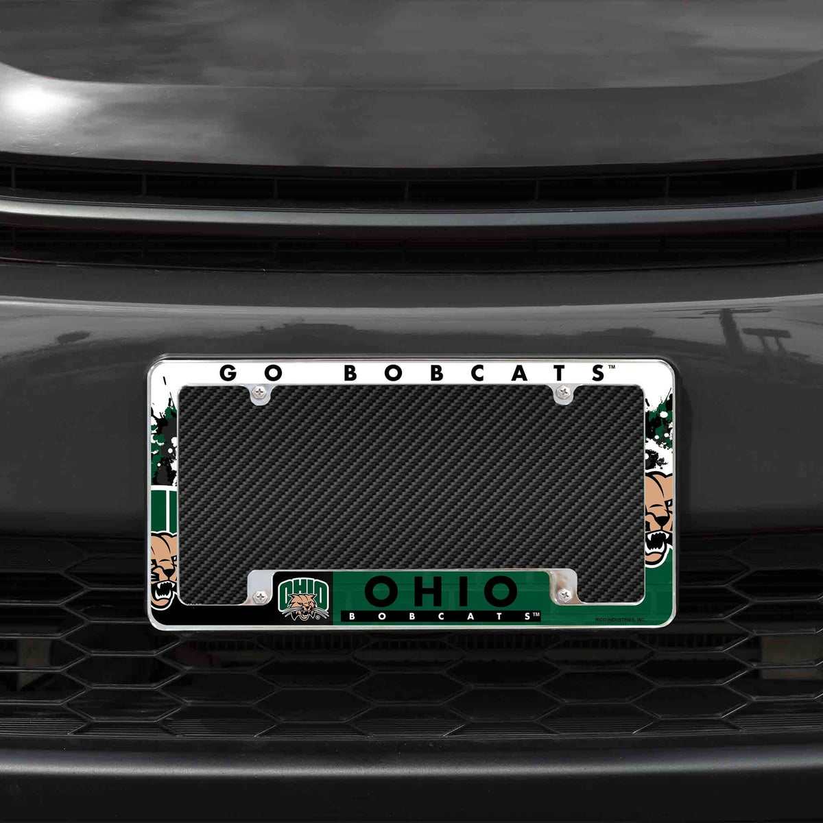 University of Ohio Bobcats Metal License Plate Frame Chrome Tag Cover, All Over Design, 6x12 Inch 3