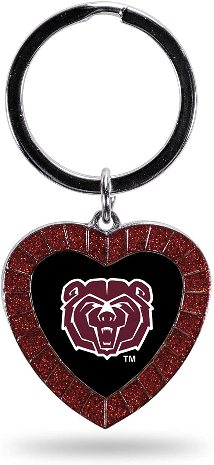 Missouri State University Bears Keychain Rhinestone Heart Colored, Maroon, 3-inches in length