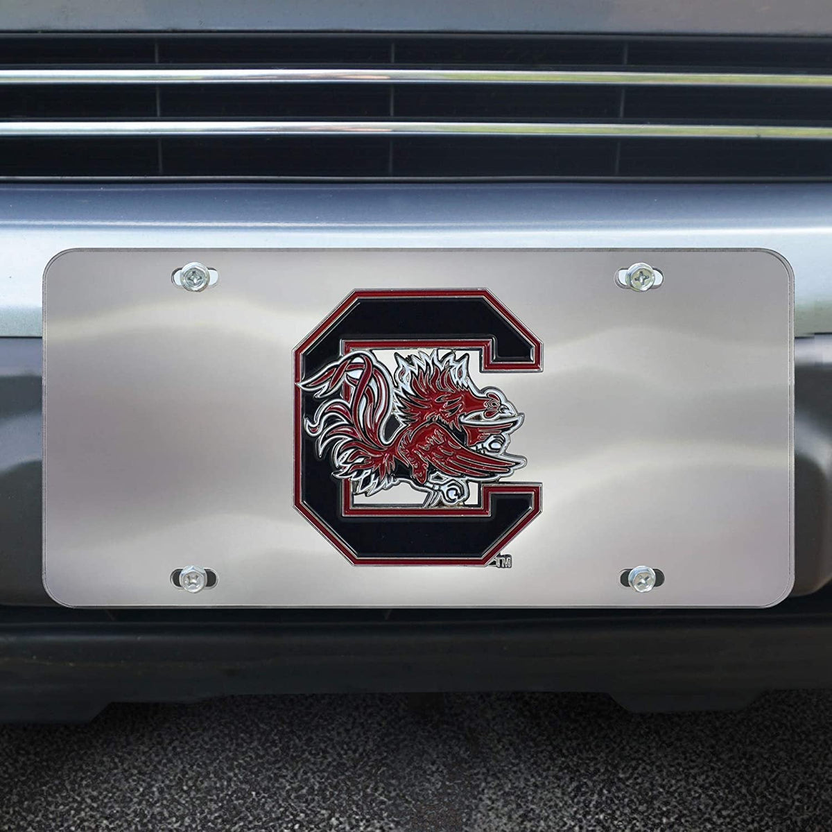 University of South Carolina Gamecocks License Plate Tag, Premium Stainless Steel Diecast, Chrome, Raised Solid Metal Color Emblem, 6x12 Inch
