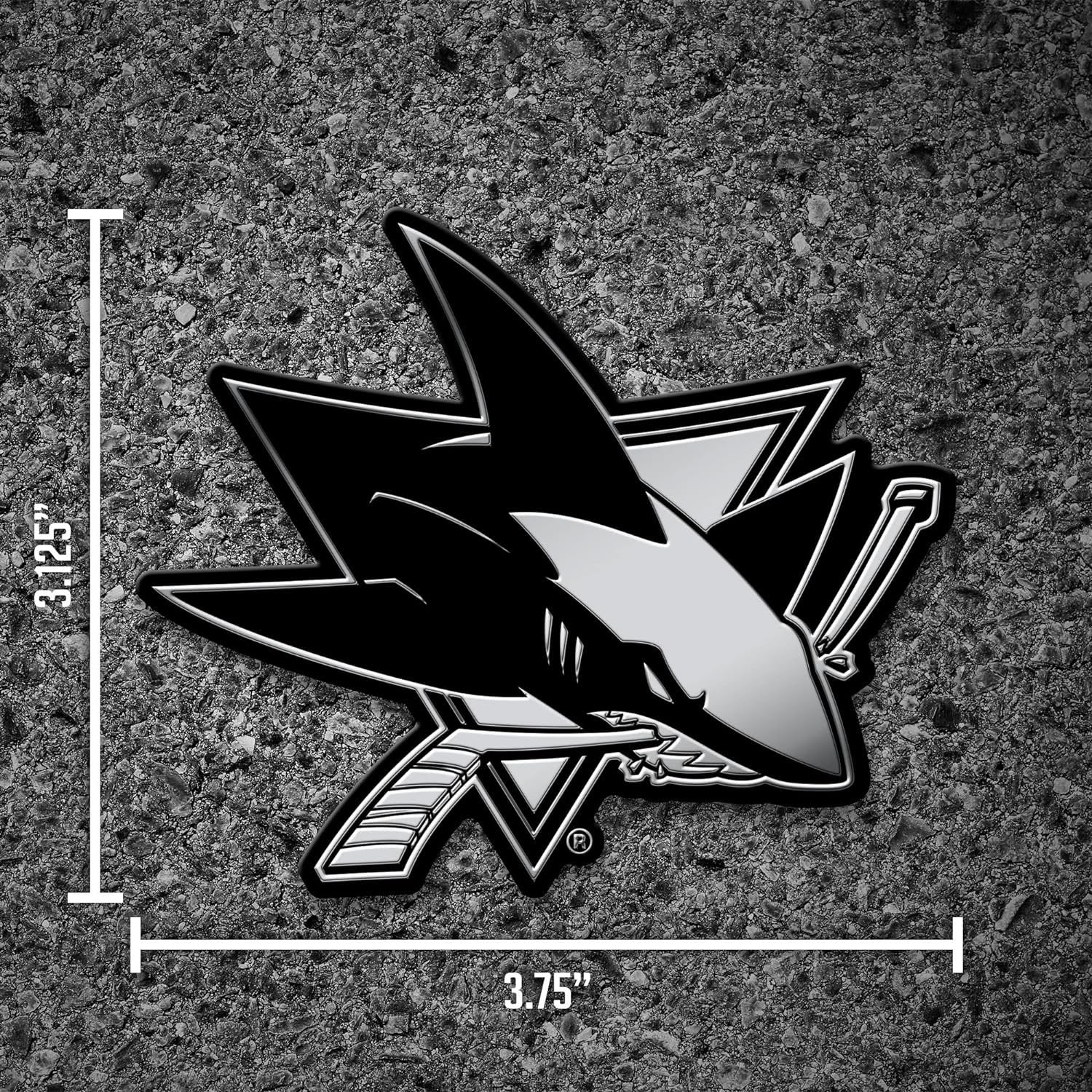 San Jose Sharks Auto Emblem, Silver Chrome Color, Raised Molded Plastic, 3.5 Inch, Adhesive Tape Backing 4