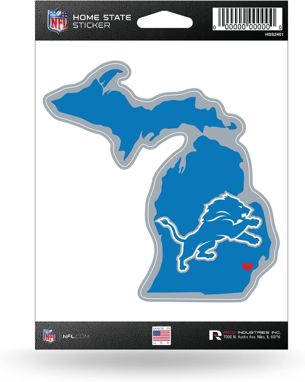 Detroit Lions 5 Inch Sticker Decal, Home State Design, Flat Vinyl, Full Adhesive Backing 1