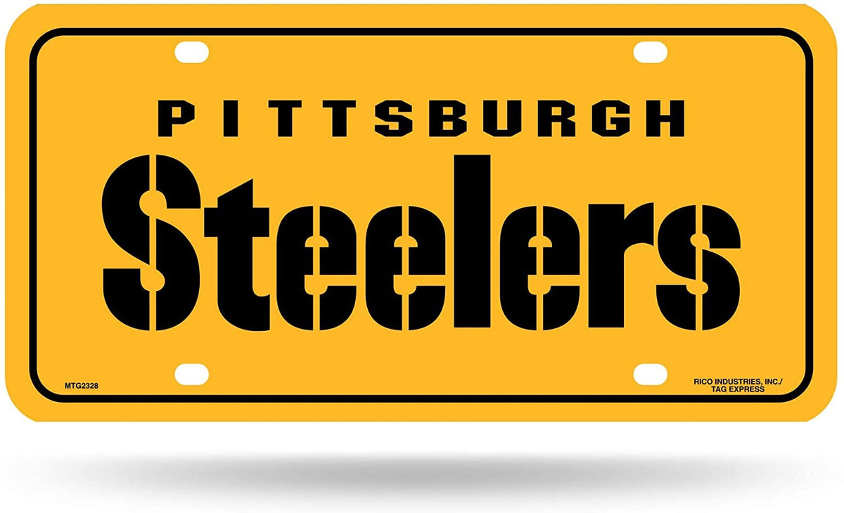 Pittsburgh Steelers Metal Auto Tag License Plate, Yellow Team Name Design, 6x12 Inch 1