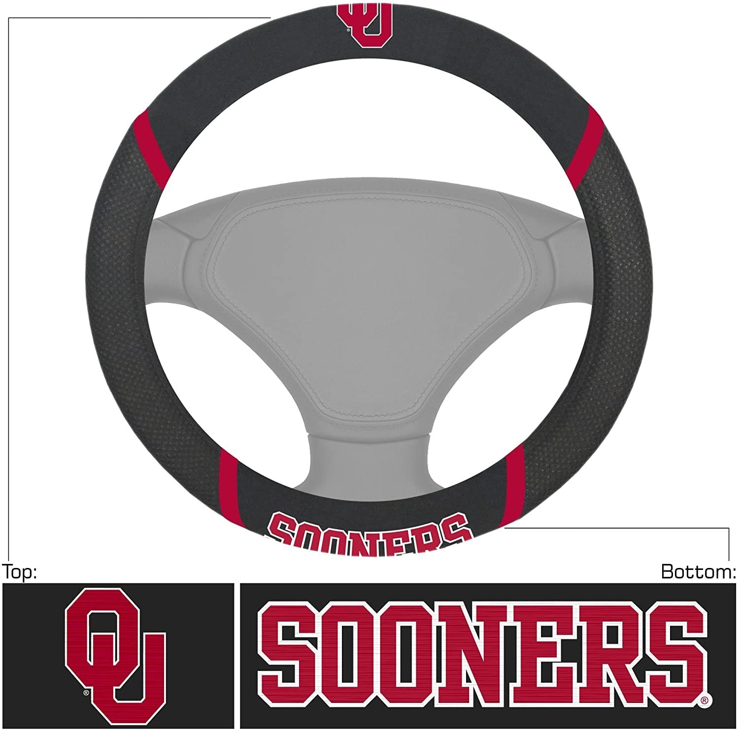 Oklahoma Sooners Steering Wheel Cover Premium Embroidered Black 15 Inch University of 2
