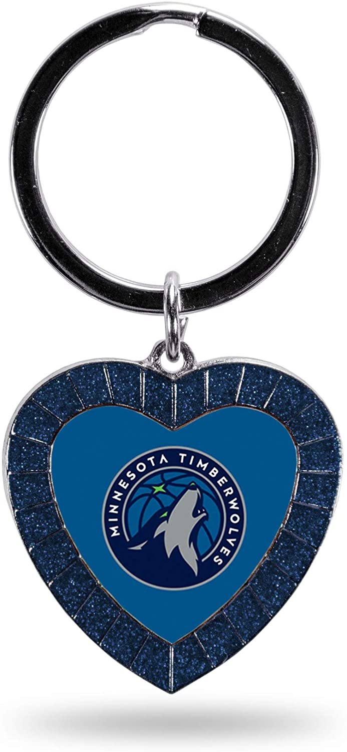 Minnesota Timberwolves Metal Keychain Rhinestone Colored Heart Shape 1