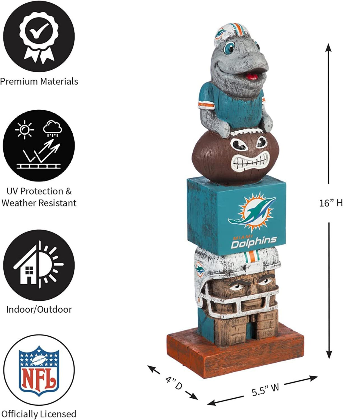 Miami Dolphins 16 Inch Tiki Totem Garden Statue Resin Outdoor Decoration 3