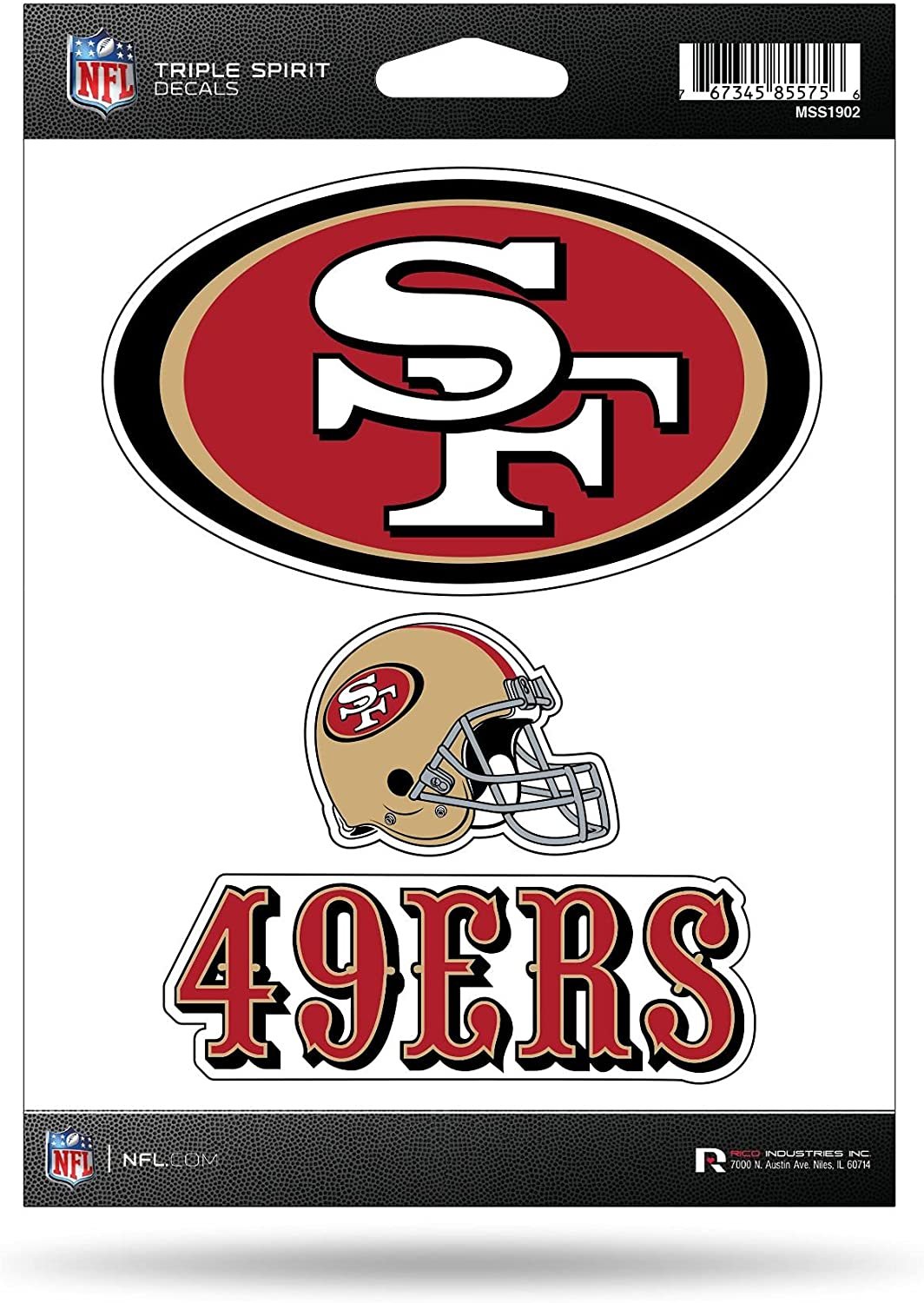 Rico Industries NFL San Francisco 49ers Die Cut 3-Piece Triple Spirit Sticker Sheet 1